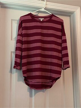 crown & ivy Maroon and Pink Striped Long Sleeve Top